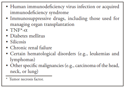 BOX 4. Conditions requiring caution in interpreting negative QuantiFERON(r)-TB Gold test results